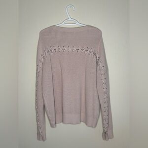 Guess Jeans size L dusty rose lace up sleeves knit sweater